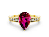 Yellow gold Pear Cut Garnet Milgrain Pavé Engagement Ring with Four-Prong Setting