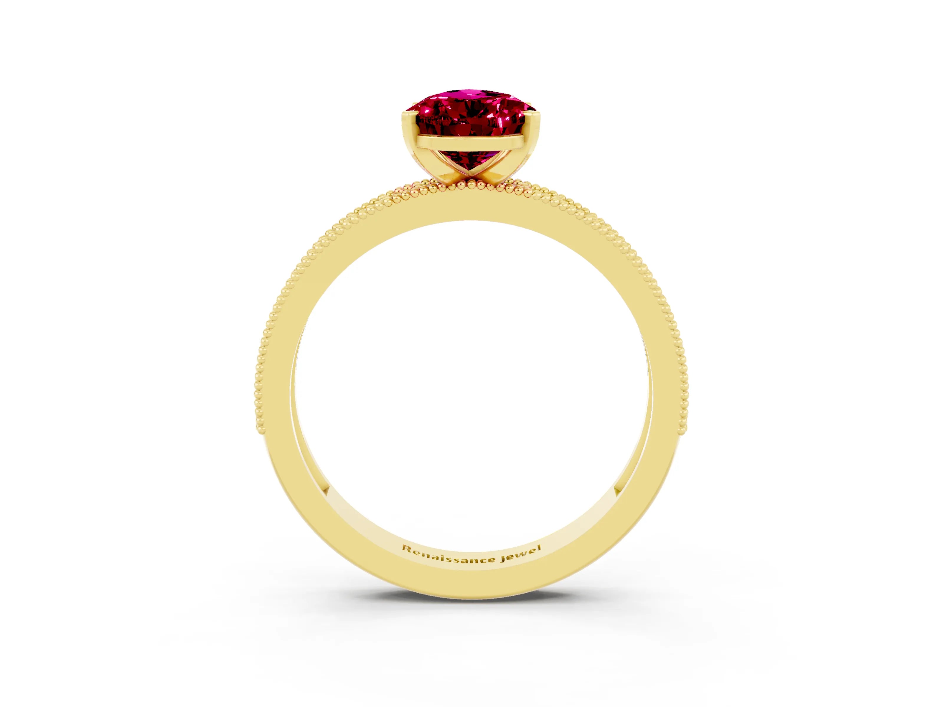 Yellow gold Pear Cut Garnet Milgrain Pavé Engagement Ring with Four-Prong Setting_3