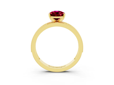 Yellow gold Pear Cut Garnet Milgrain Pavé Engagement Ring with Four-Prong Setting_3