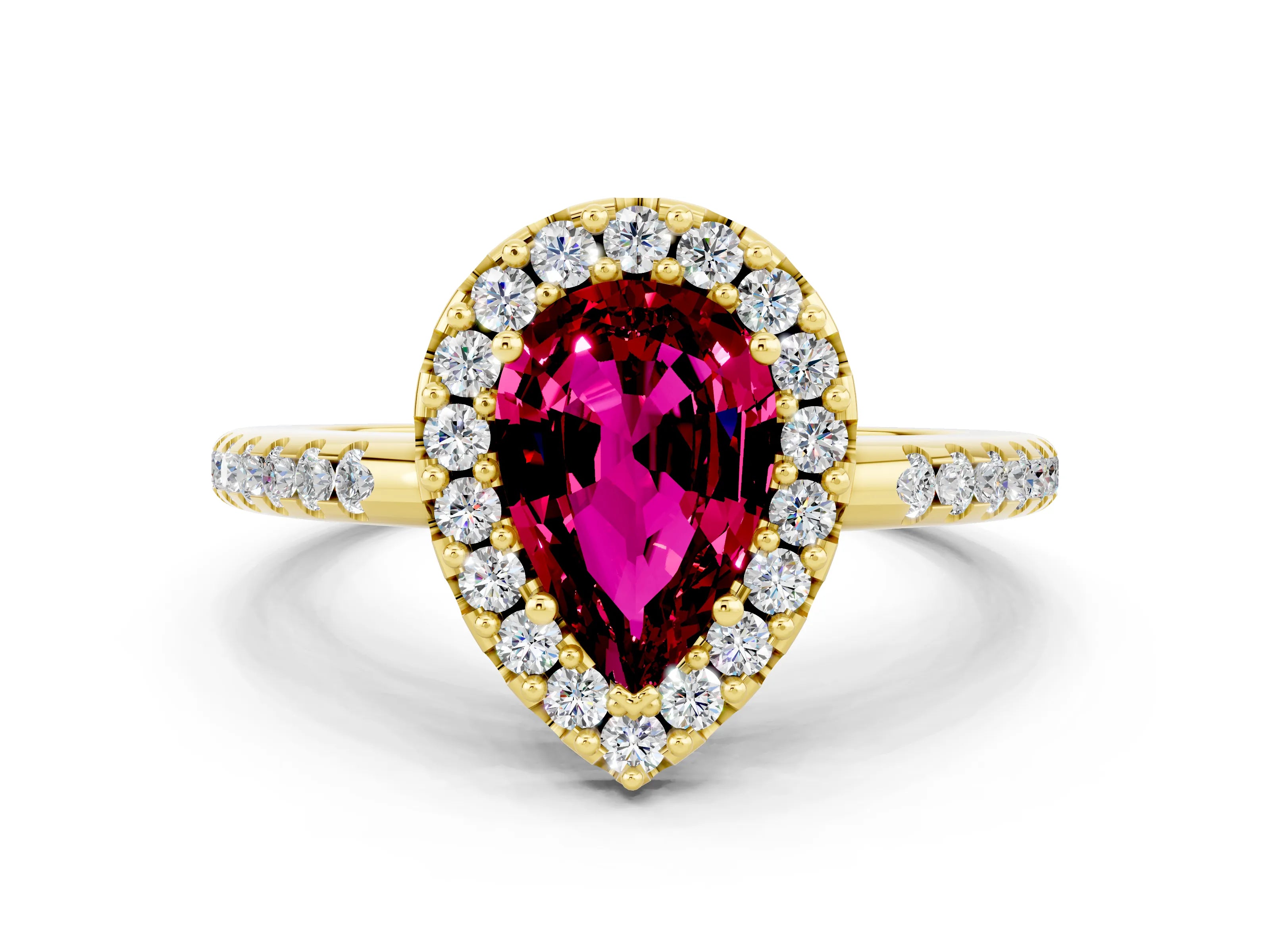 Yellow gold Pear Cut Garnet Pavé Halo Ring with Four-Prong Setting_12