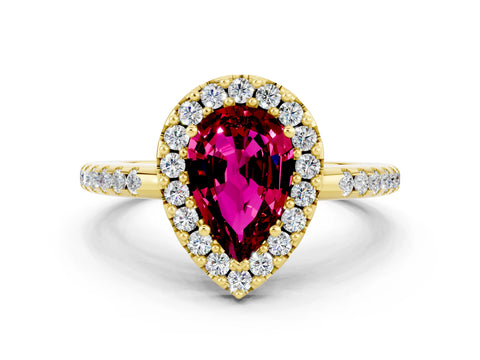 Yellow gold Pear Cut Garnet Pavé Halo Ring with Four-Prong Setting_12