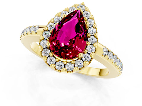 Yellow gold Pear Cut Garnet Pavé Halo Ring with Four-Prong Setting_13