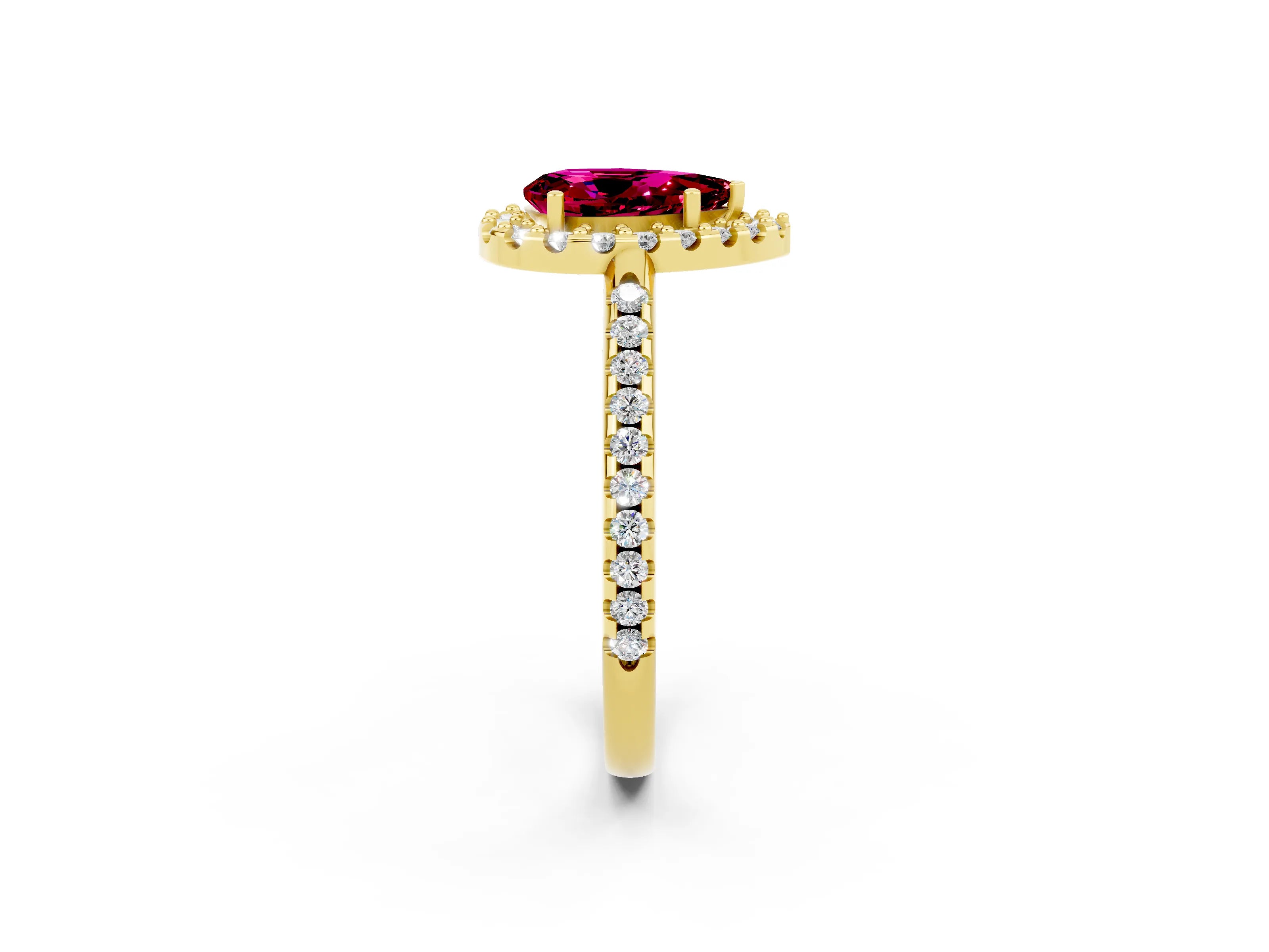 Yellow gold Pear Cut Garnet Pavé Halo Ring with Four-Prong Setting_14