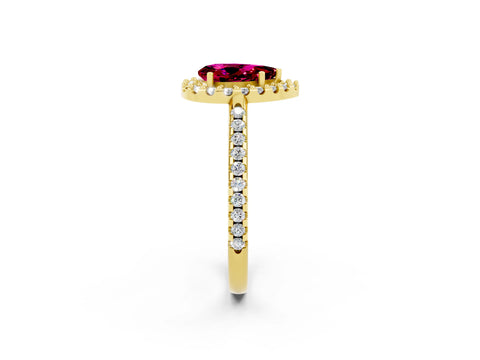 Yellow gold Pear Cut Garnet Pavé Halo Ring with Four-Prong Setting_14