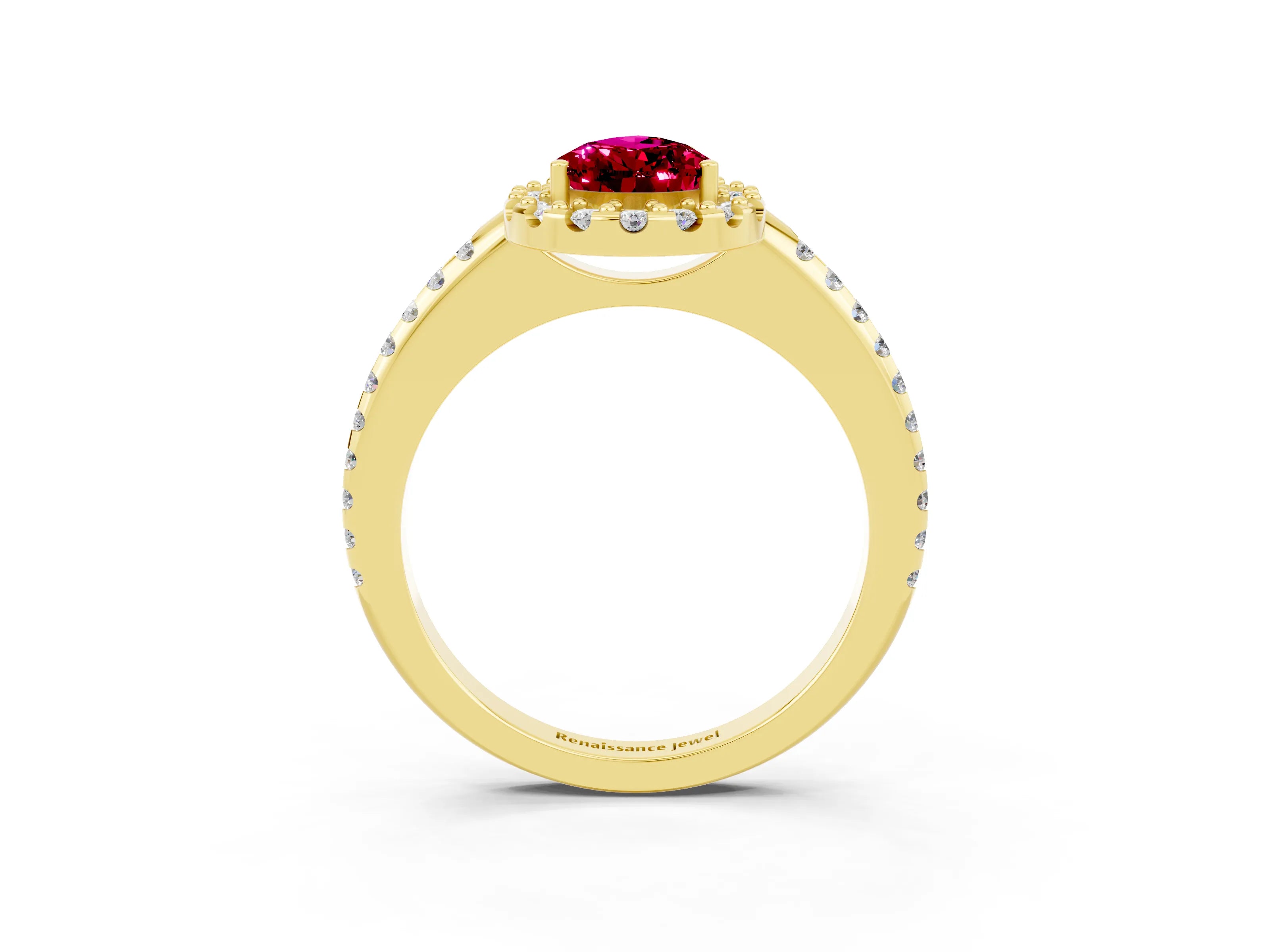Yellow gold Pear Cut Garnet Pavé Halo Ring with Four-Prong Setting_15