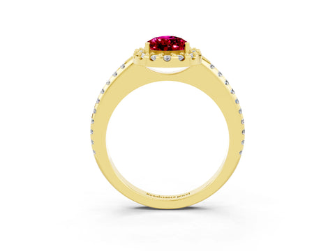Yellow gold Pear Cut Garnet Pavé Halo Ring with Four-Prong Setting_15