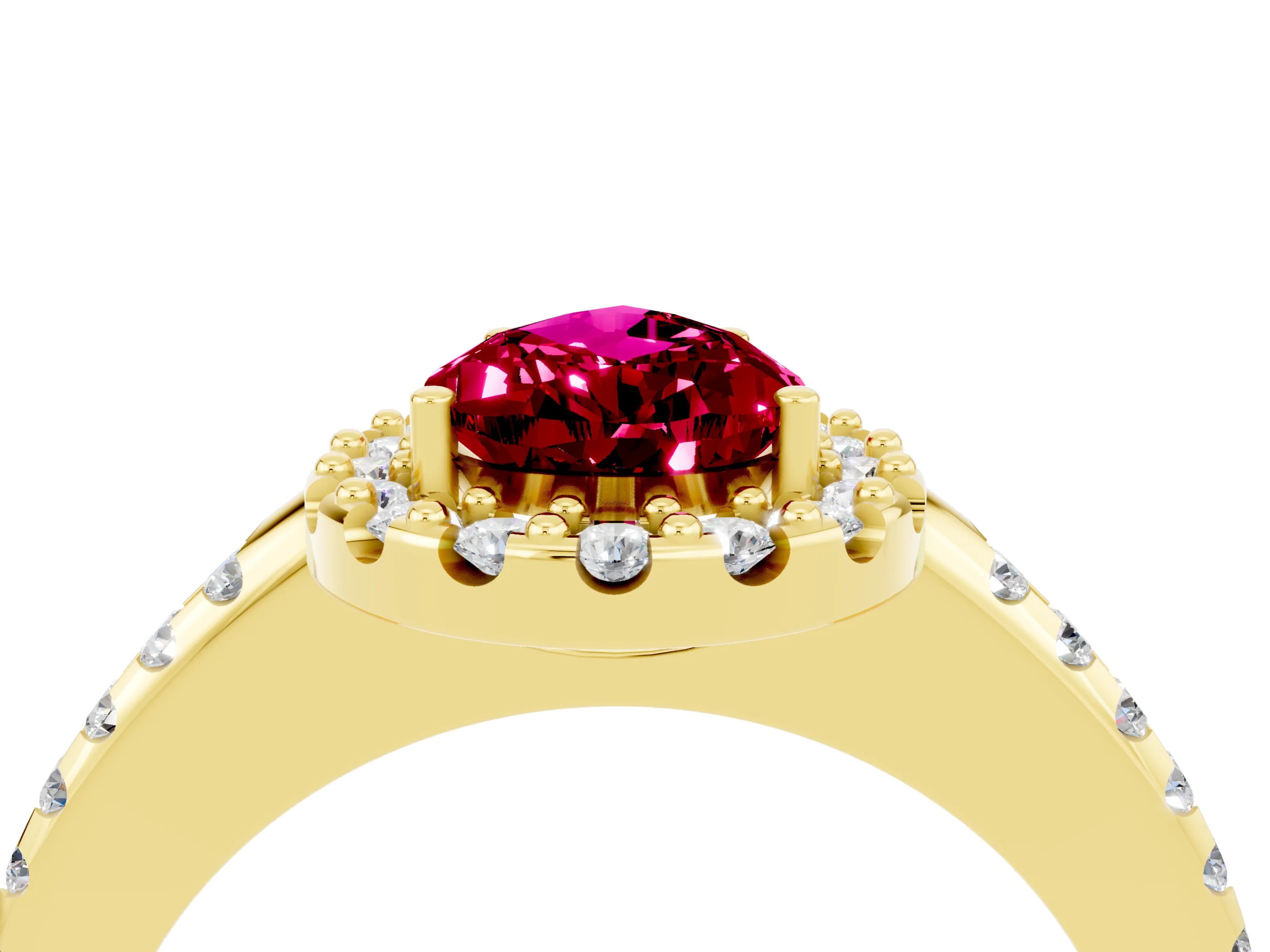 Yellow gold Pear Cut Garnet Pavé Halo Ring with Four-Prong Setting_16