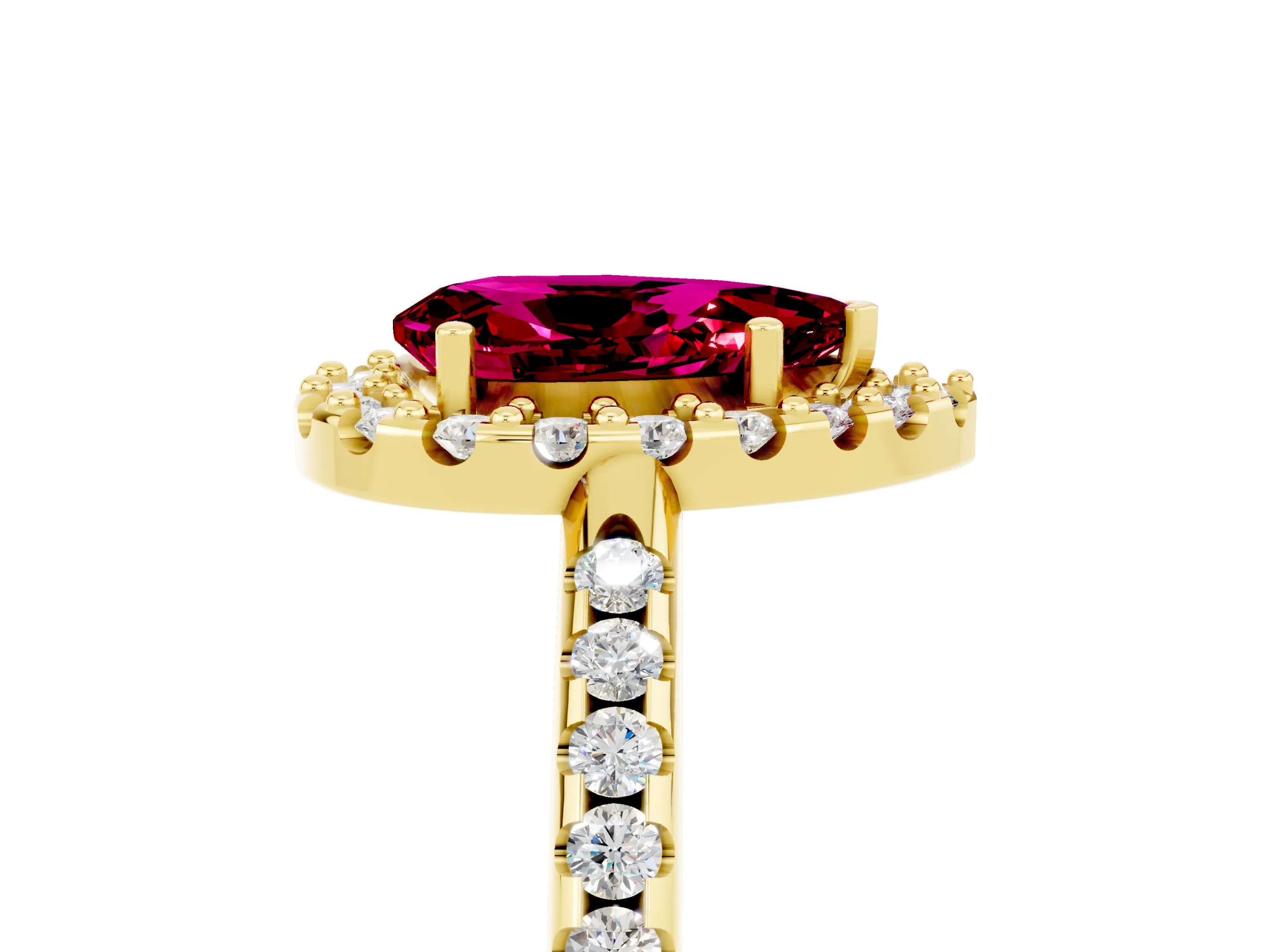 Yellow gold Pear Cut Garnet Pavé Halo Ring with Four-Prong Setting_17
