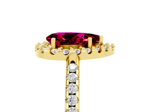 Yellow gold Pear Cut Garnet Pavé Halo Ring with Four-Prong Setting_17