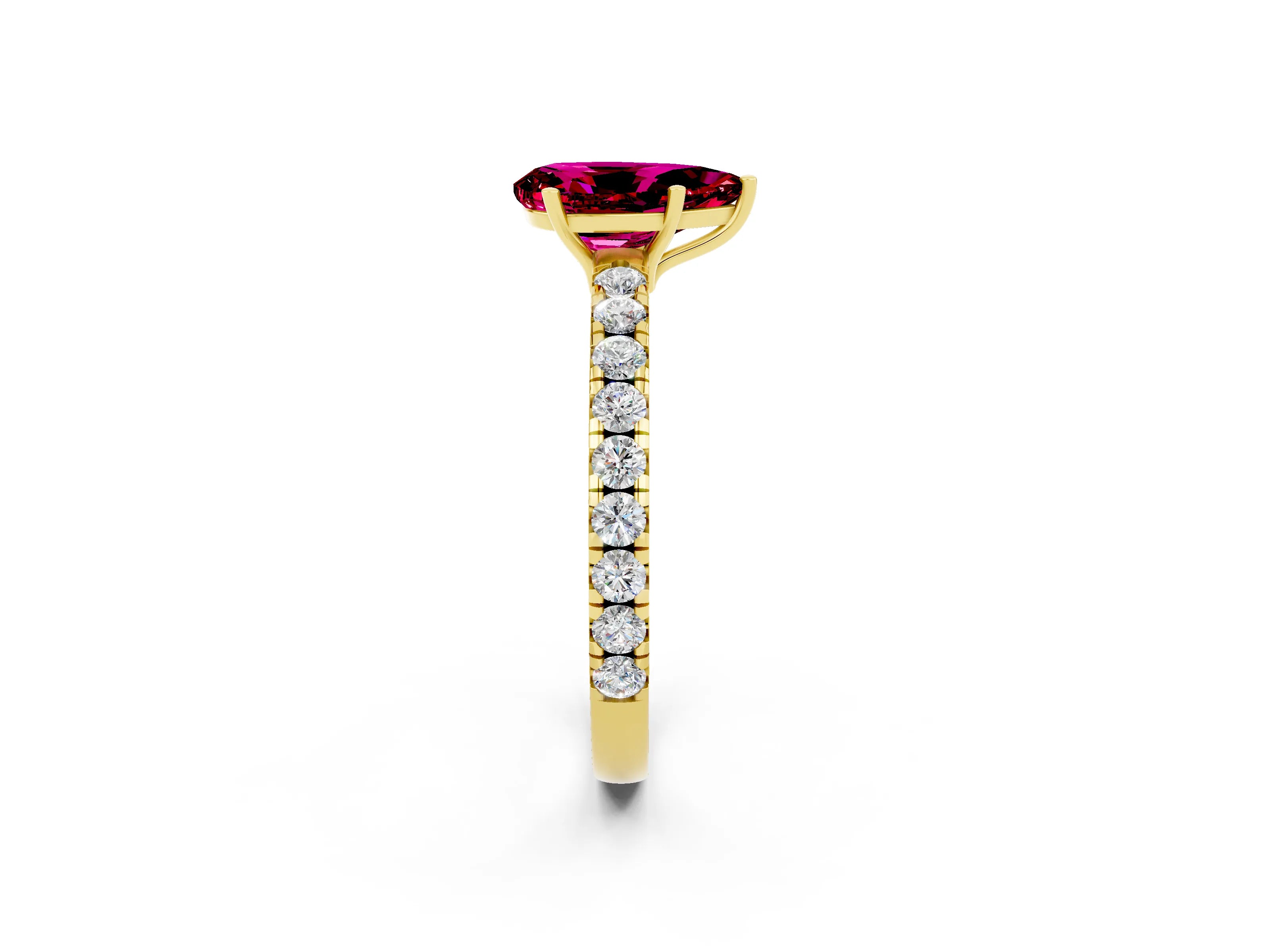 Yellow gold Pear Cut Garnet Pavé Solitaire Engagement Ring with Four-Prong Setting_14