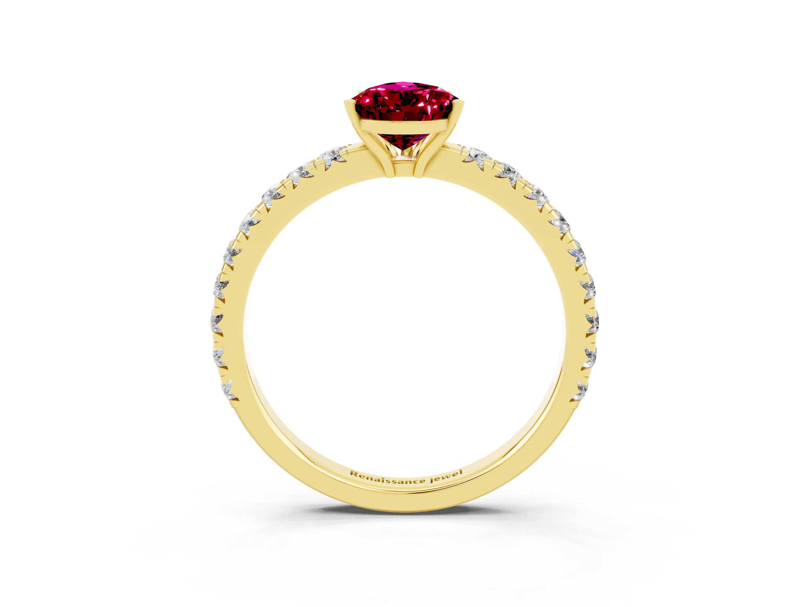 Yellow gold Pear Cut Garnet Pavé Solitaire Engagement Ring with Four-Prong Setting_15