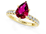 Yellow gold Pear Cut Garnet Pavé Solitaire Ring with Round Band and Prong Setting_25
