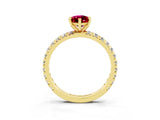 Yellow gold Pear Cut Garnet Pavé Solitaire Ring with Round Band and Prong Setting_27