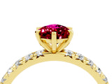 Yellow gold Pear Cut Garnet Pavé Solitaire Ring with Round Band and Prong Setting_28