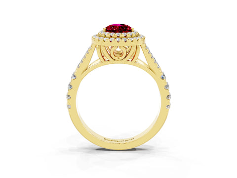 Yellow gold Pear Cut Garnet Pavé Split Shank Double Halo Engagement Ring_3