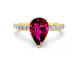 Yellow gold Pear Cut Garnet Pave Band Solitaire Ring with Four-Prong Setting_12