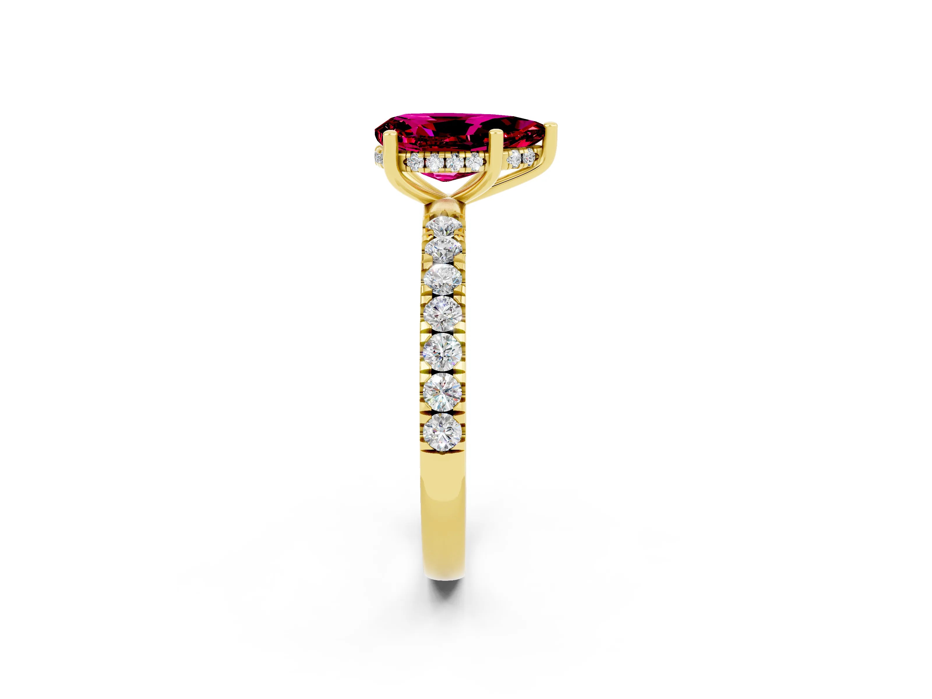 Yellow gold Pear Cut Garnet Pave Band Solitaire Ring with Four-Prong Setting_14