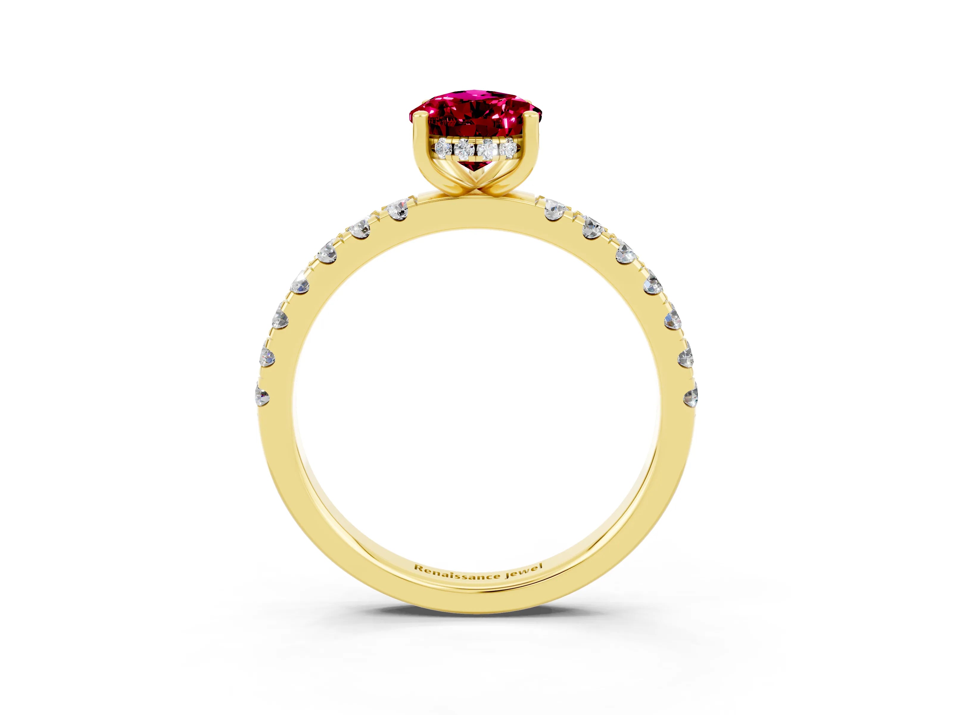 Yellow gold Pear Cut Garnet Pave Band Solitaire Ring with Four-Prong Setting_15