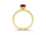Yellow gold Pear Cut Garnet Pave Band Solitaire Ring with Four-Prong Setting_15