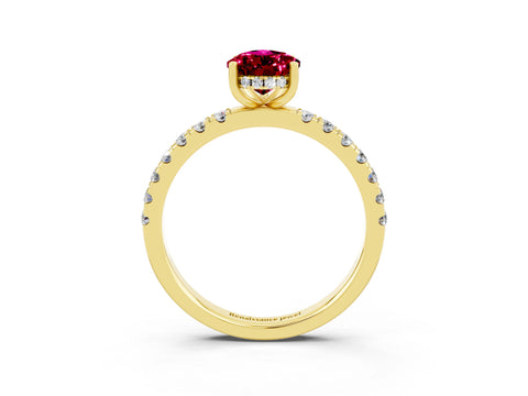 Yellow gold Pear Cut Garnet Pave Band Solitaire Ring with Four-Prong Setting_15