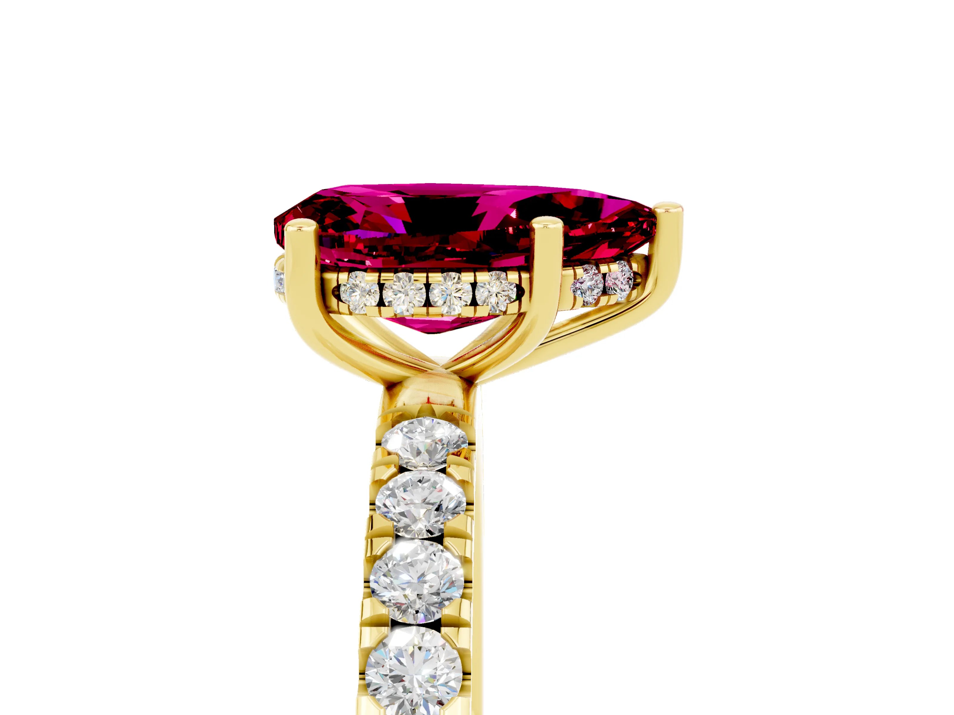 Yellow gold Pear Cut Garnet Pave Band Solitaire Ring with Four-Prong Setting_17