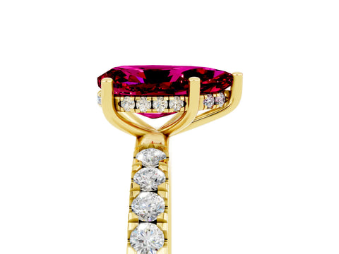 Yellow gold Pear Cut Garnet Pave Band Solitaire Ring with Four-Prong Setting_17