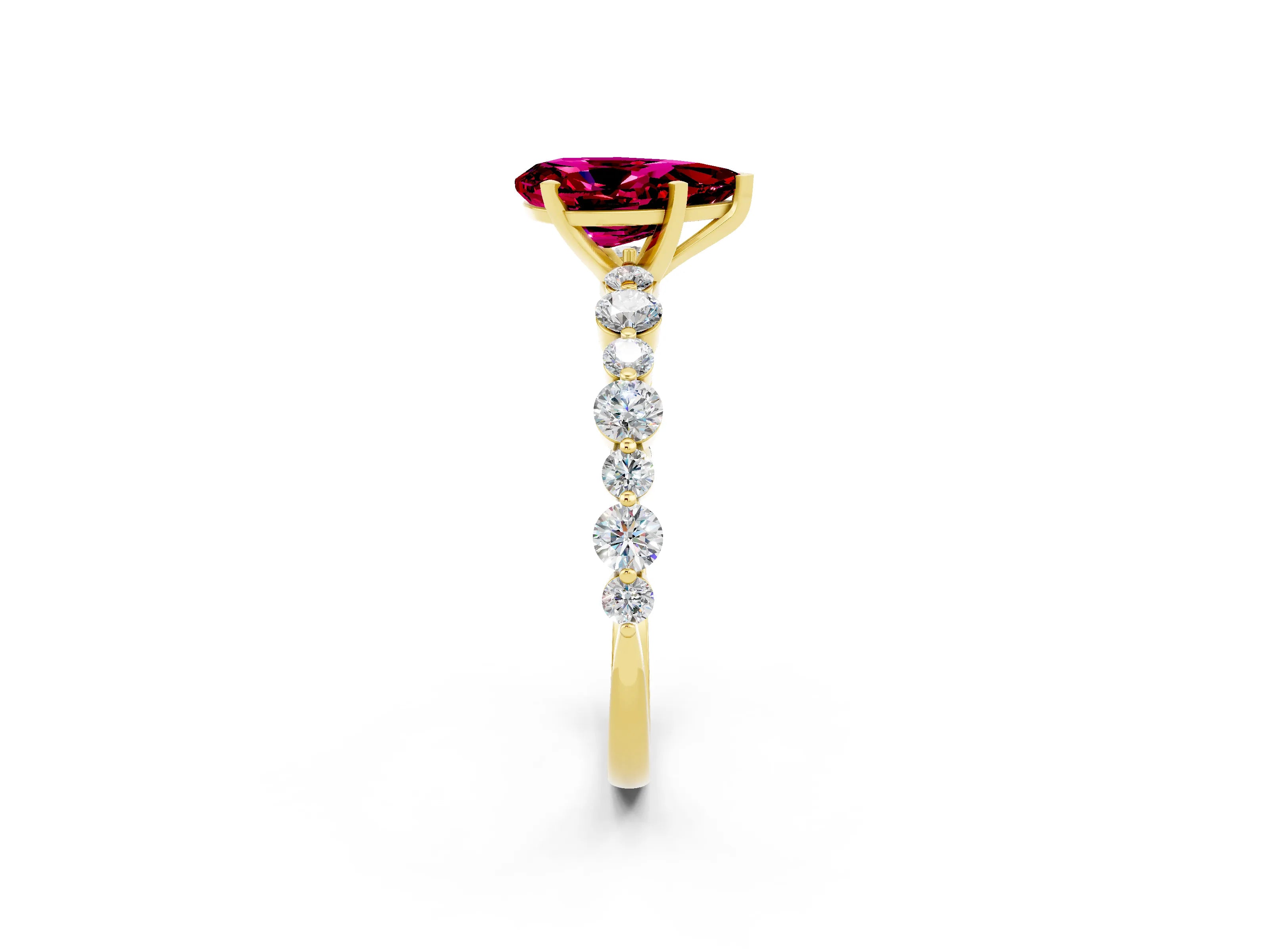 Yellow gold Pear Cut Garnet Prong Set Engagement Ring with Pavé Band_2