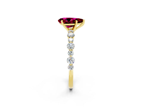 Yellow gold Pear Cut Garnet Prong Set Engagement Ring with Pavé Band_2