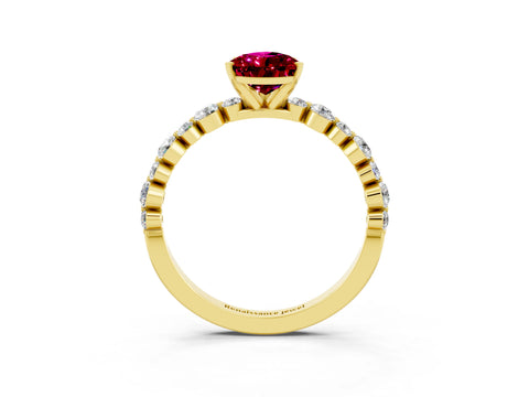 Yellow gold Pear Cut Garnet Prong Set Engagement Ring with Pavé Band_3
