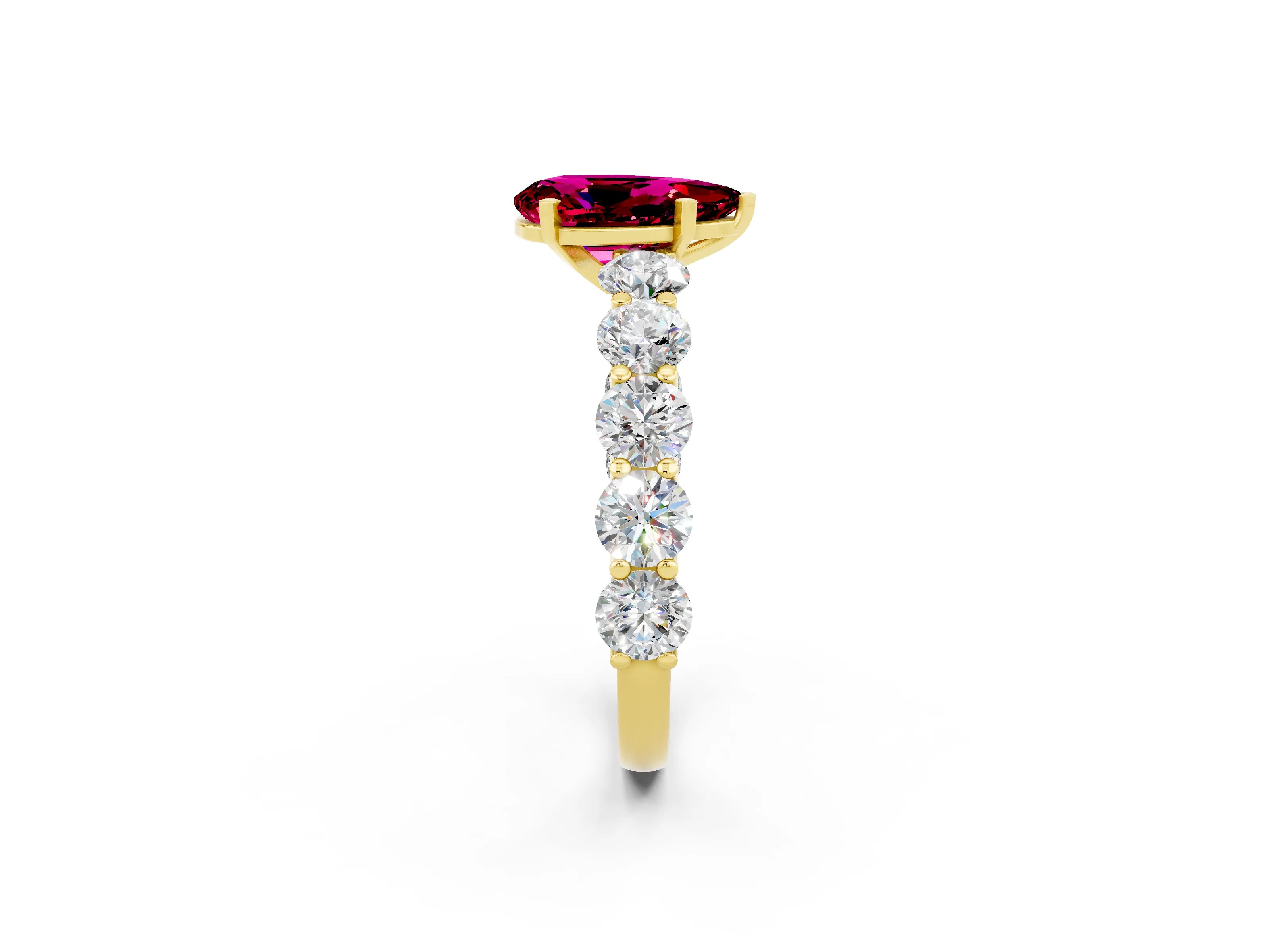 Yellow gold Pear Cut Garnet Prong Setting with Side Stones on a Pave Band_2