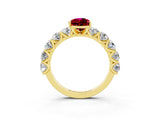 Yellow gold Pear Cut Garnet Prong Setting with Side Stones on a Pave Band_3