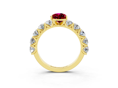 Yellow gold Pear Cut Garnet Prong Setting with Side Stones on a Pave Band_3