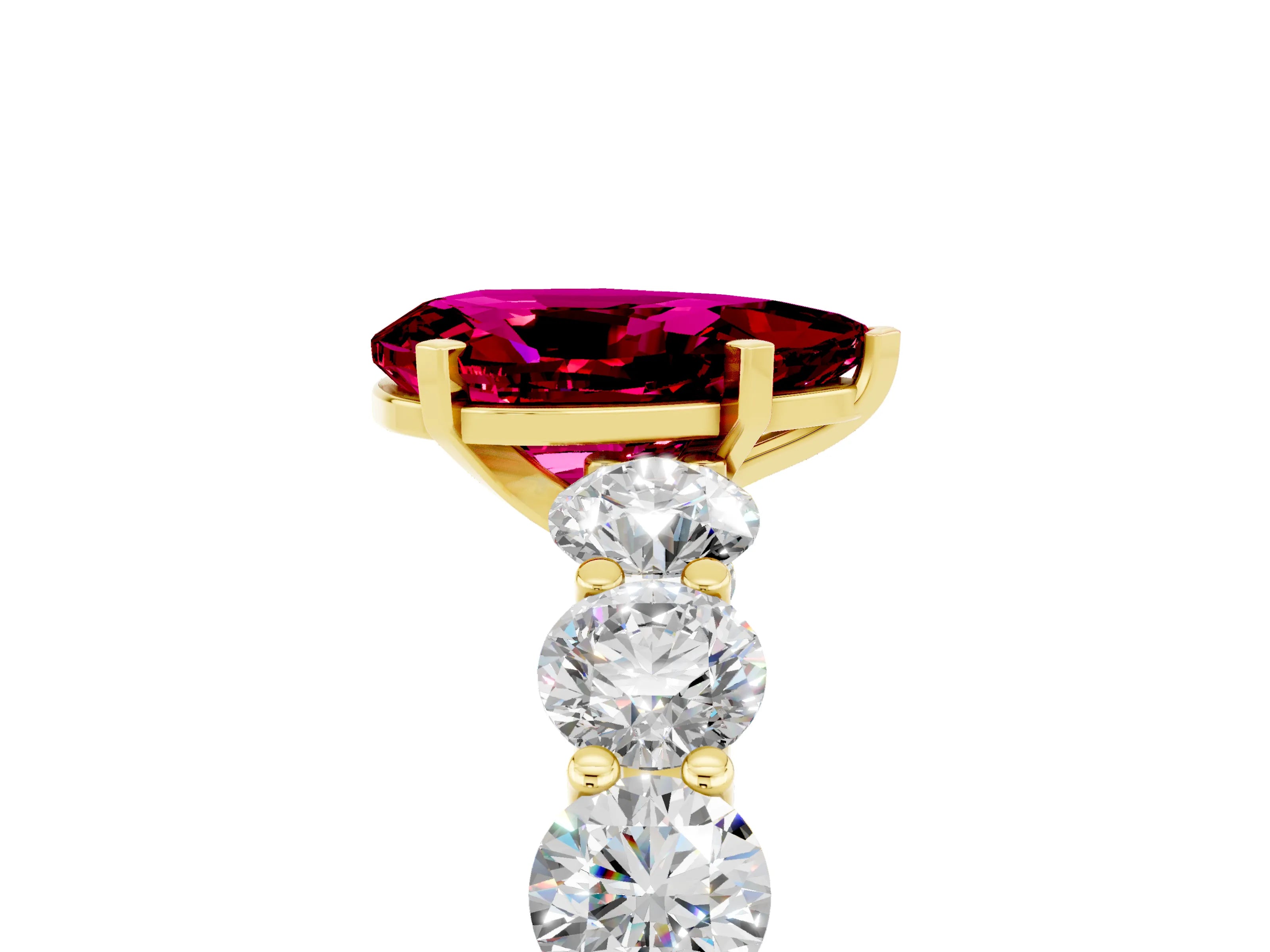 Yellow gold Pear Cut Garnet Prong Setting with Side Stones on a Pave Band_5
