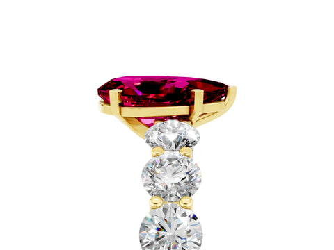 Yellow gold Pear Cut Garnet Prong Setting with Side Stones on a Pave Band_5