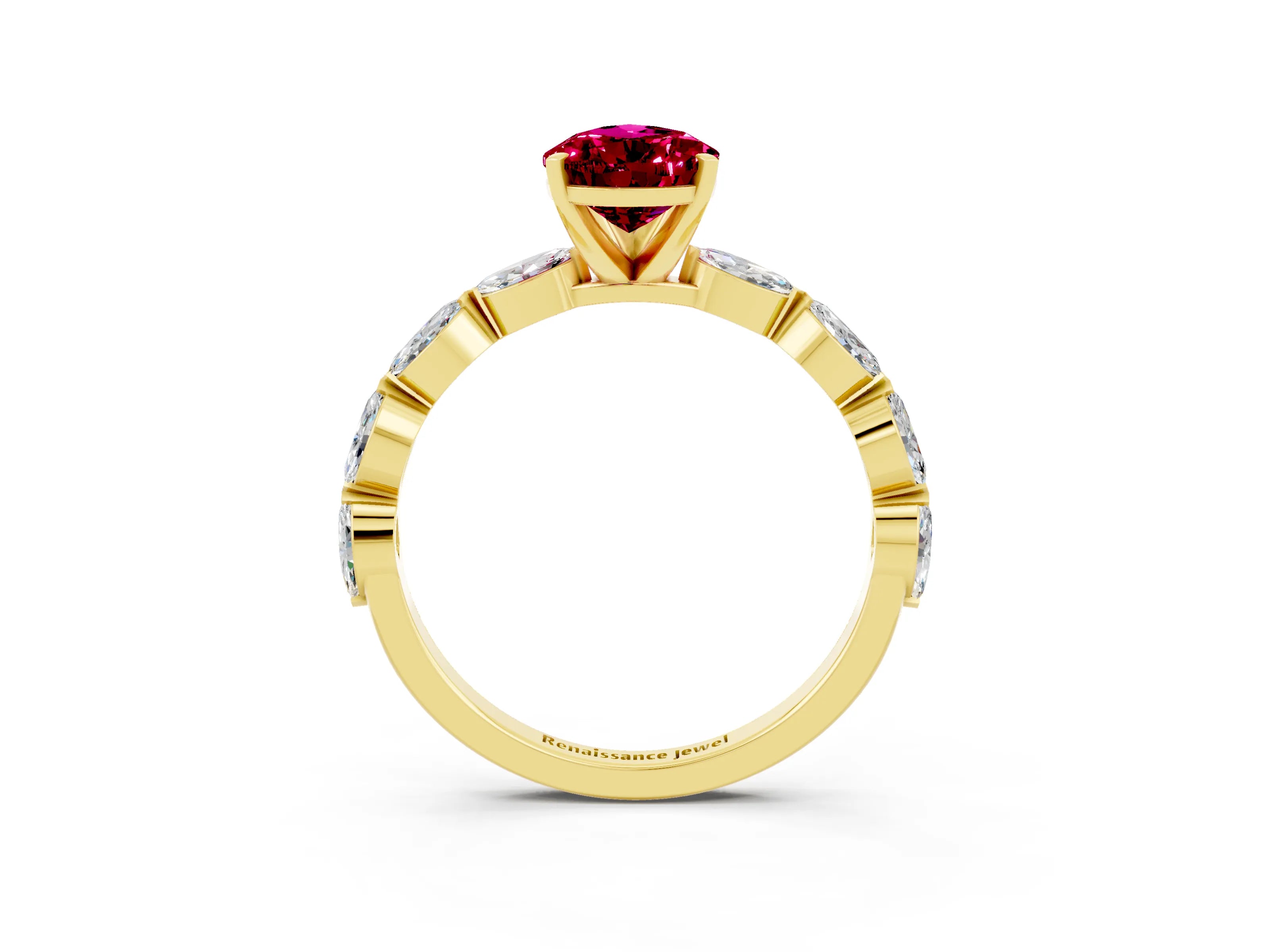 Yellow gold Pear Cut Garnet Ring with Marquise Side Stones and Prong Setting_3