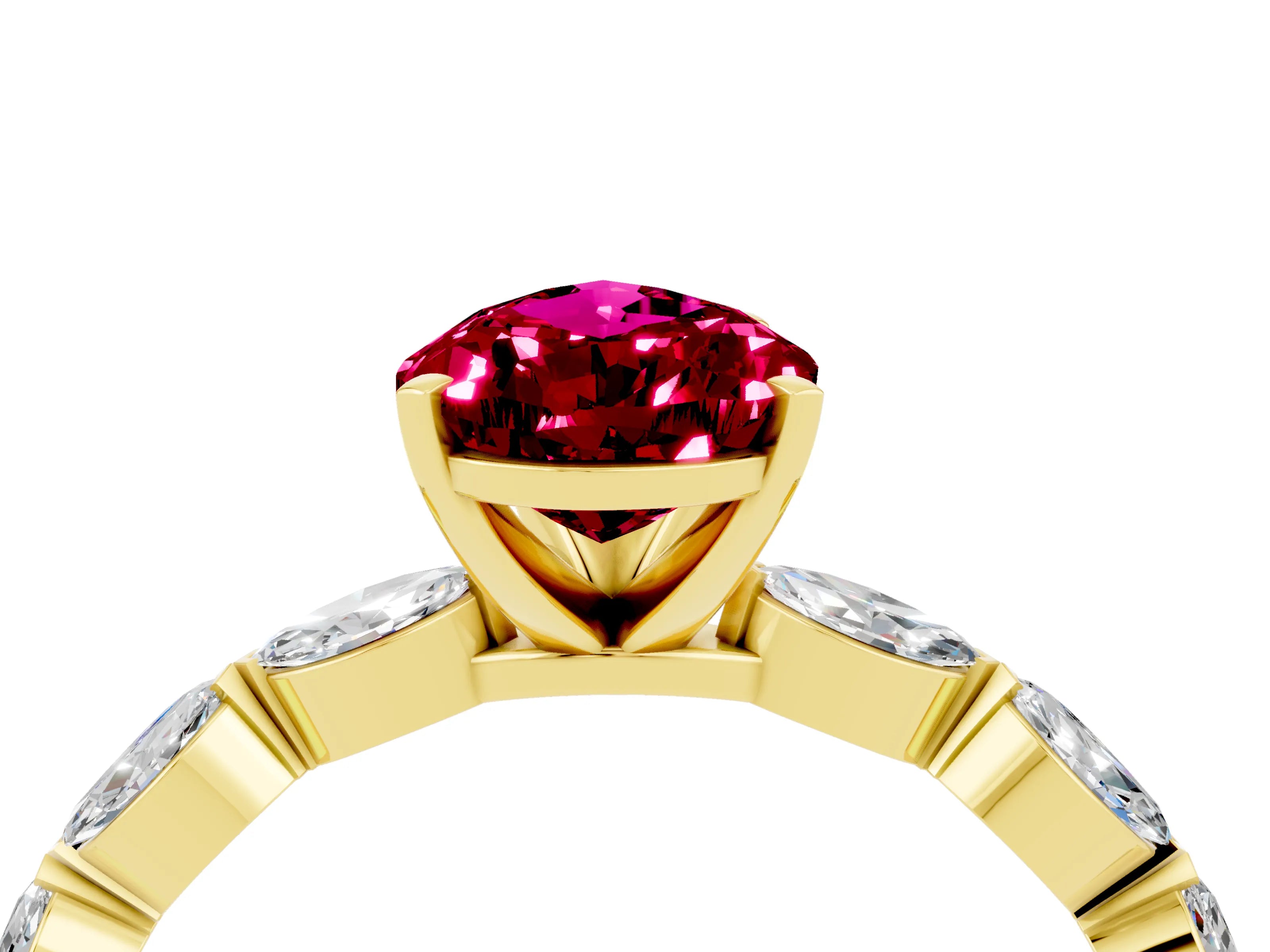 Yellow gold Pear Cut Garnet Ring with Marquise Side Stones and Prong Setting_4