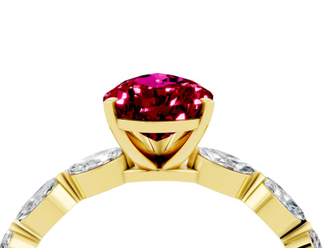 Yellow gold Pear Cut Garnet Ring with Marquise Side Stones and Prong Setting_4