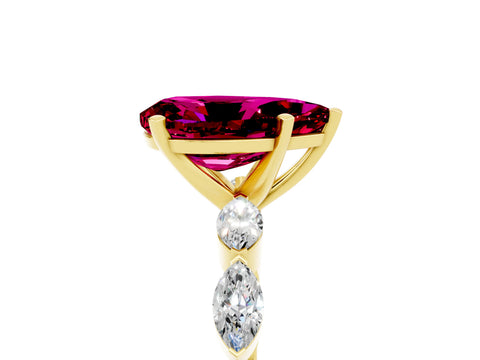 Yellow gold Pear Cut Garnet Ring with Marquise Side Stones and Prong Setting_5