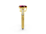 Yellow gold Pear Cut Garnet Ring with Milgrain Pavé Band and Four-Prong Setting_14