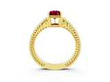 Yellow gold Pear Cut Garnet Ring with Milgrain Pavé Band and Four-Prong Setting_15