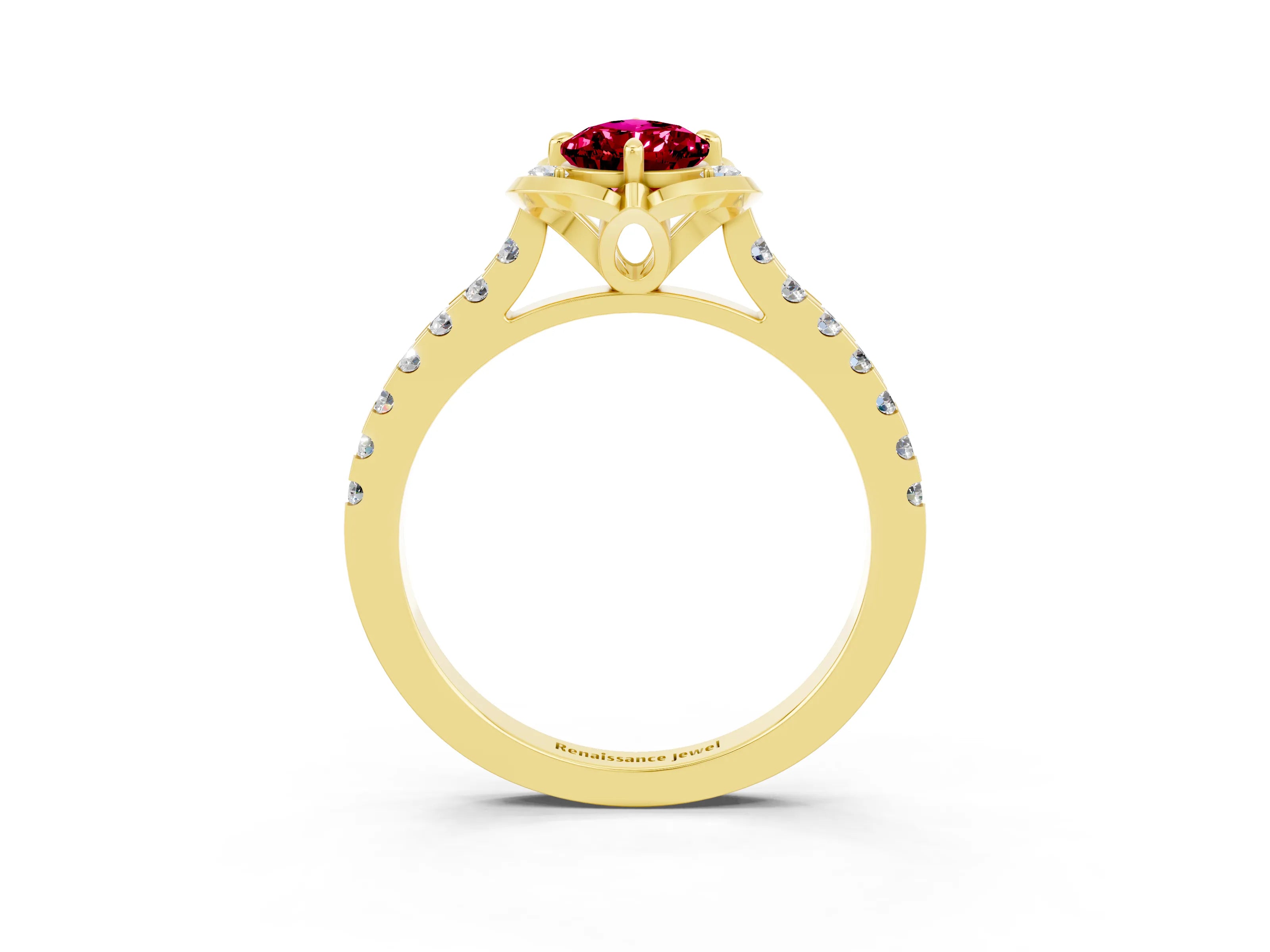 Yellow gold Pear Cut Garnet Ring with Pavé Band and Floral Prong Setting_3