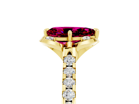 Yellow gold Pear Cut Garnet Ring with Pavé Band and Floral Prong Setting_5