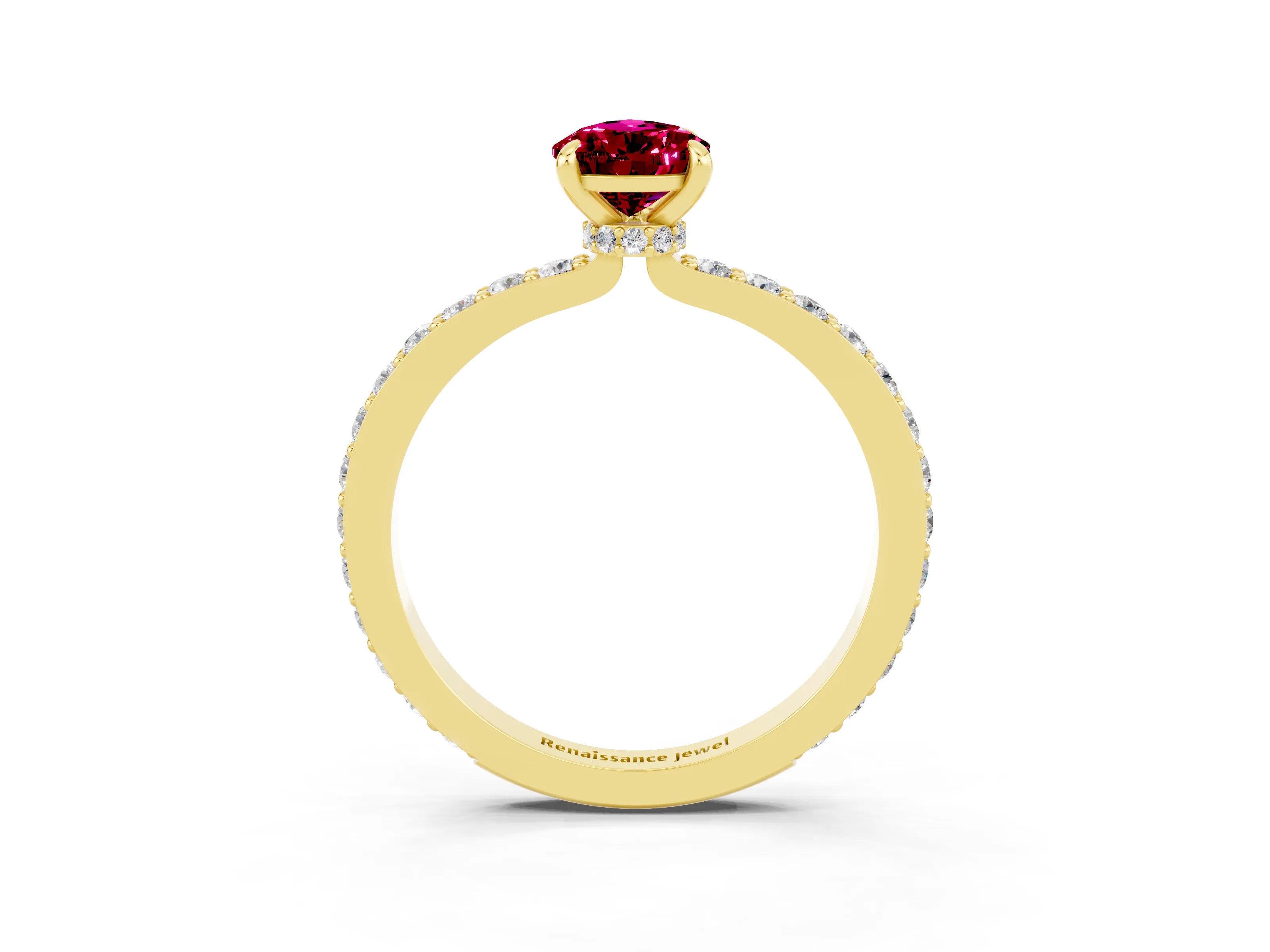 Yellow gold Pear Cut Garnet Ring with Pavé Band and Four-Prong Setting_3