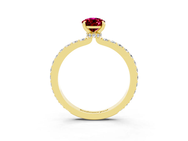 Yellow gold Pear Cut Garnet Pavé Engagement Ring with Round  Accents and Prong Setting