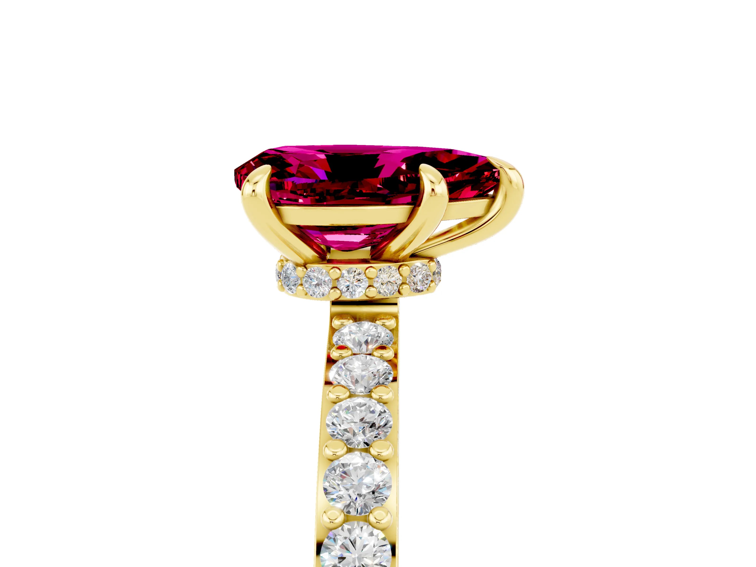Yellow gold Pear Cut Garnet Ring with Pavé Band and Four-Prong Setting_5