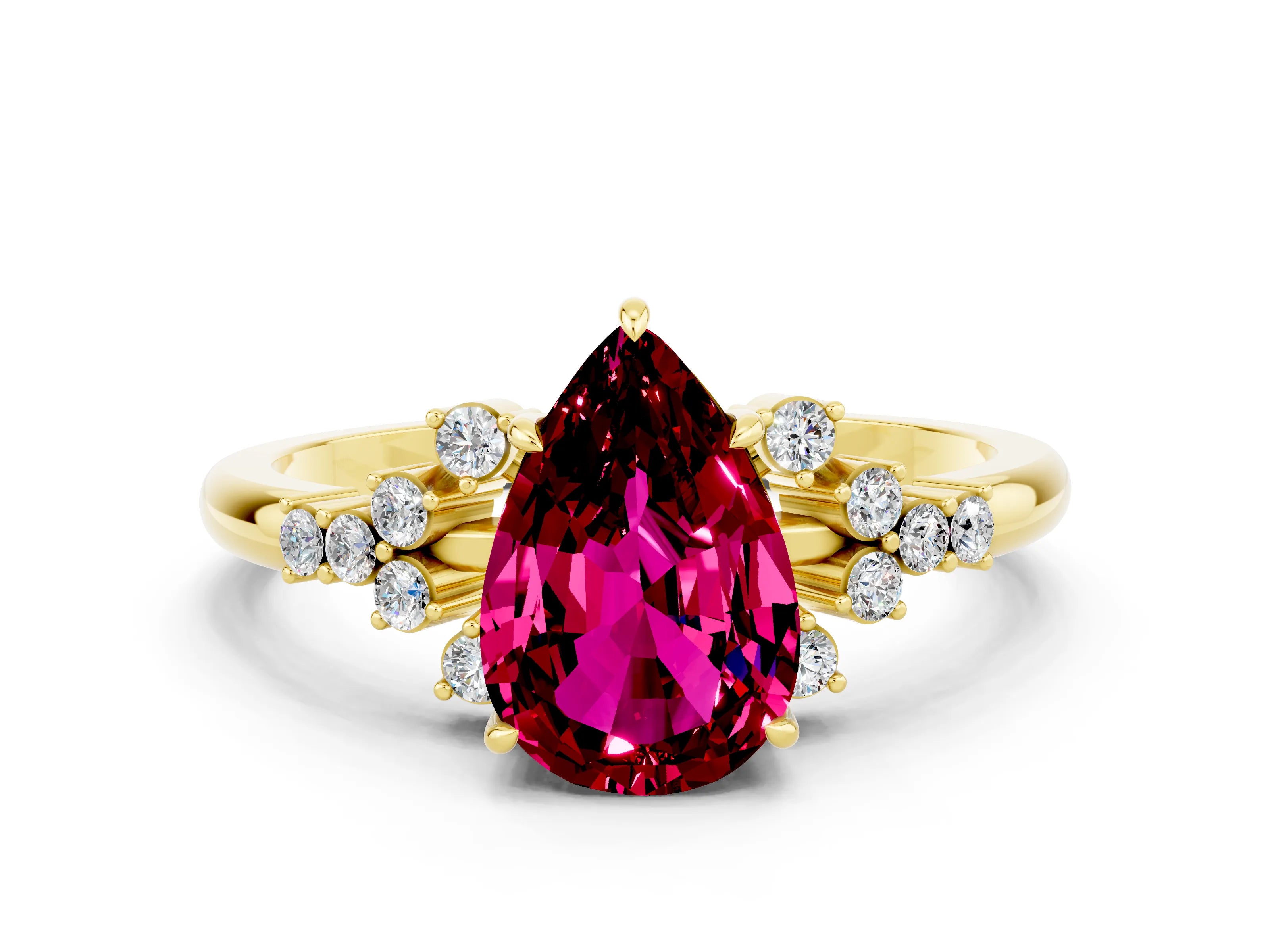 Yellow gold Pear Cut Garnet Ring with Side Stones and Four-Prong Setting_36
