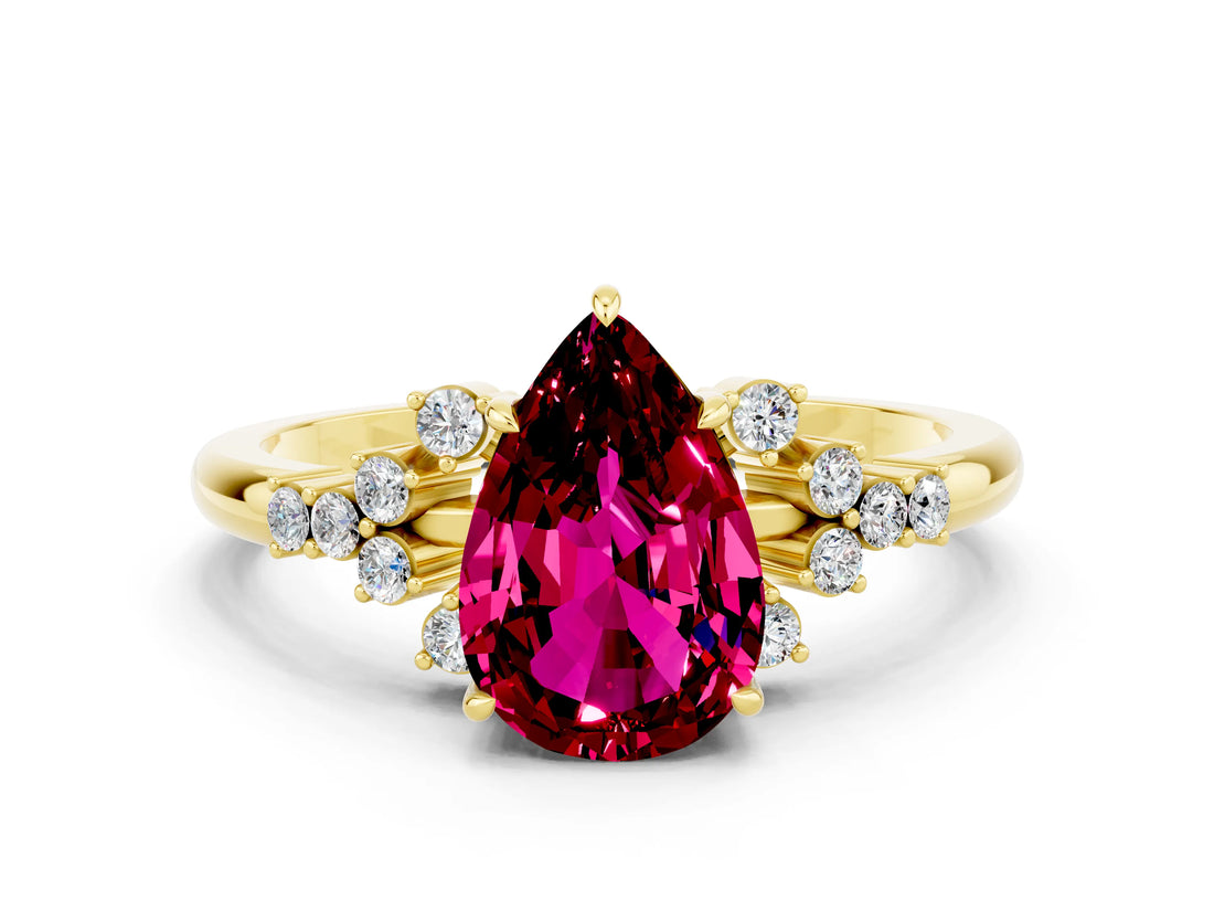 Yellow gold Pear Cut Garnet Ring with Side Stones and Four-Prong Setting_36