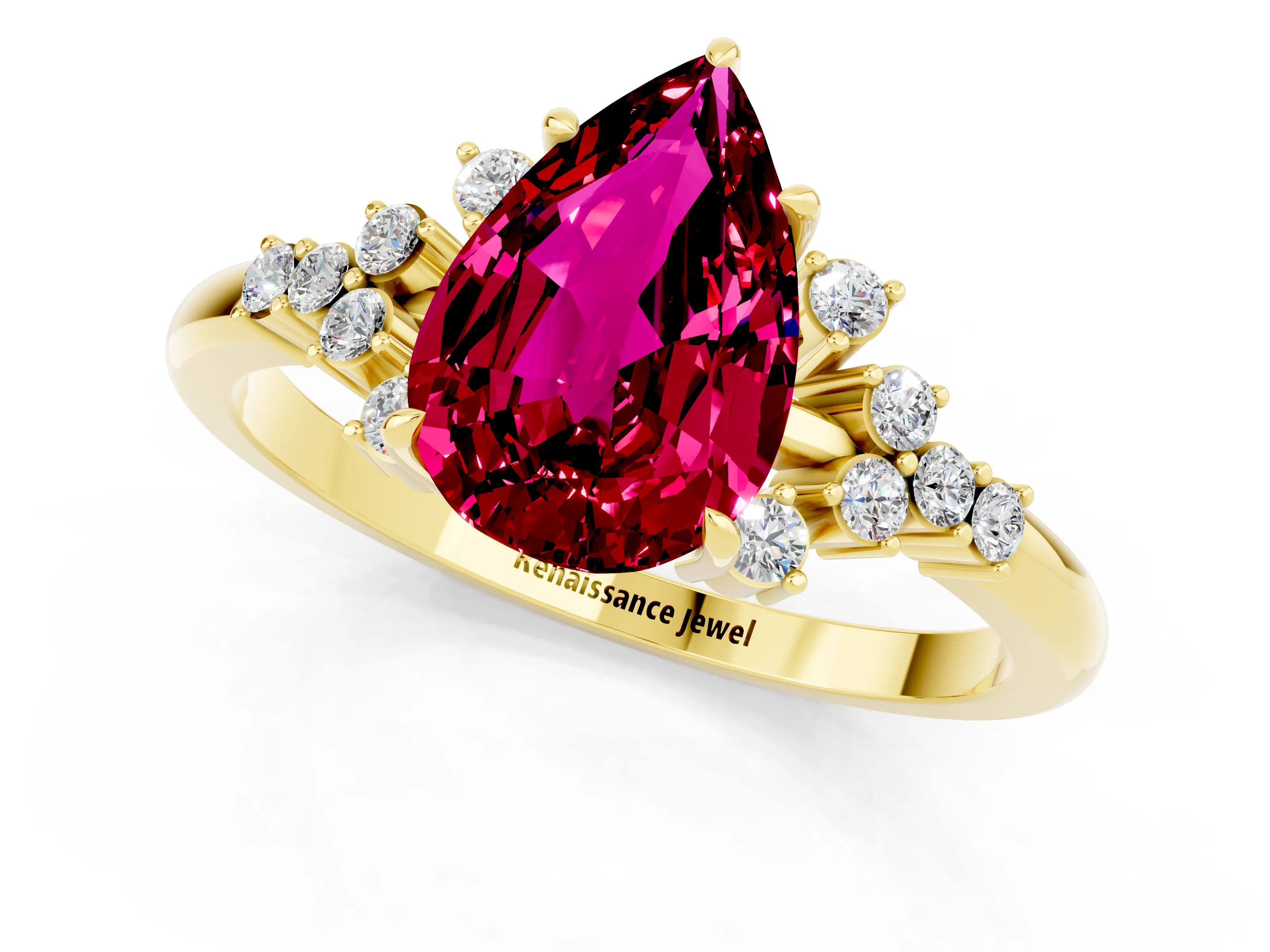 Yellow gold Pear Cut Garnet Ring with Side Stones and Four-Prong Setting_37