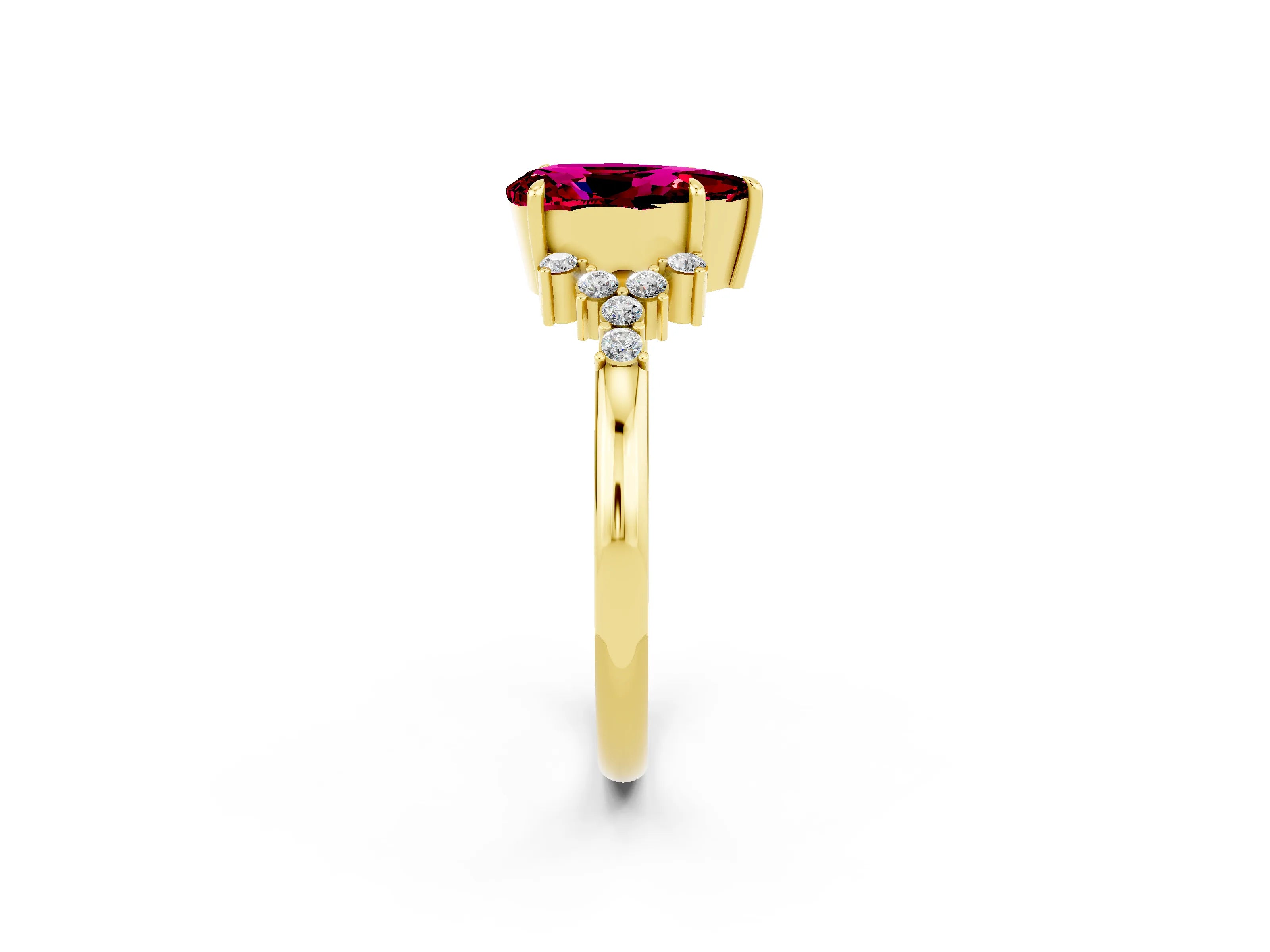 Yellow gold Pear Cut Garnet Ring with Side Stones and Four-Prong Setting_38