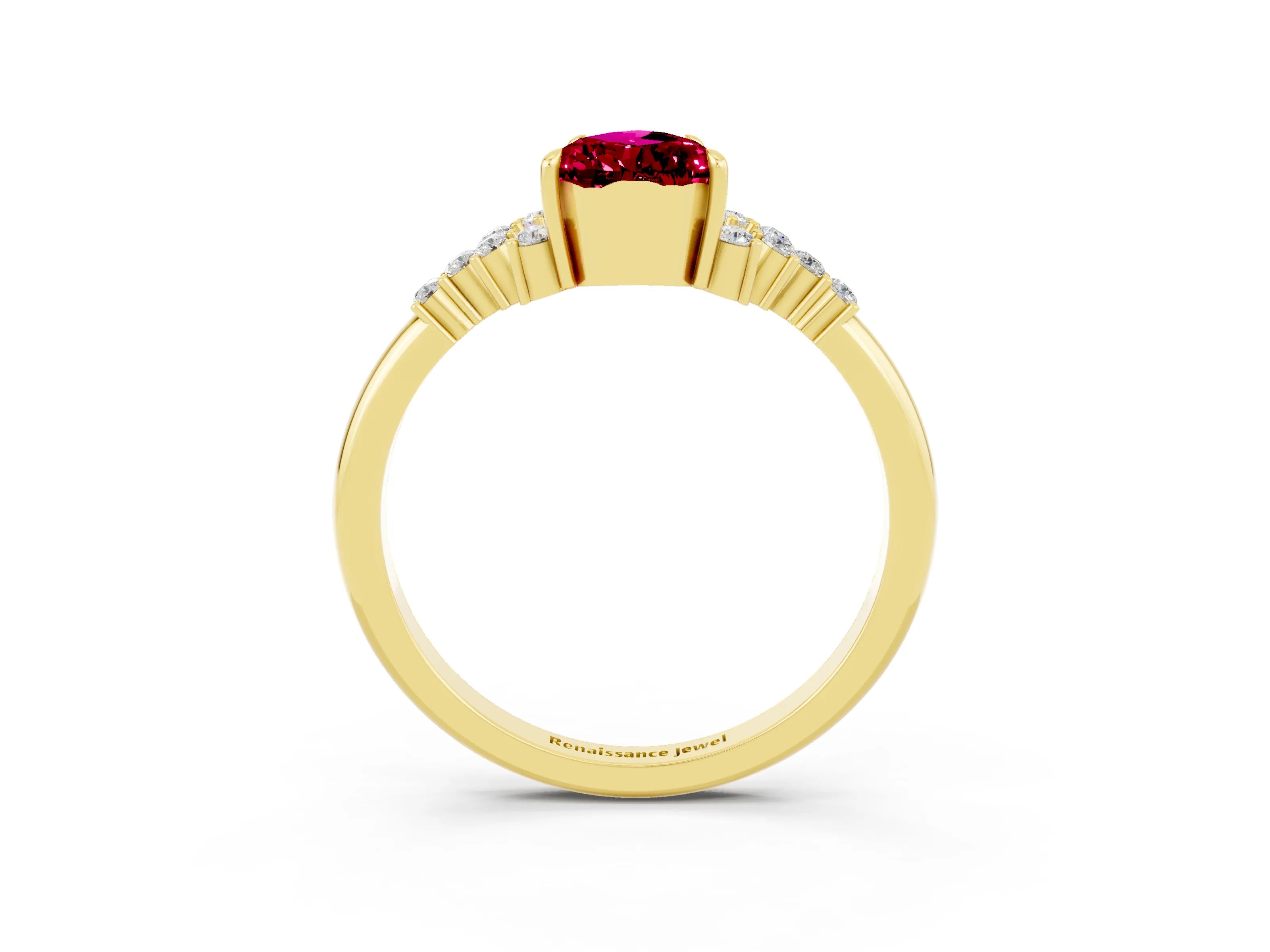 Yellow gold Pear Cut Garnet Ring with Side Stones and Four-Prong Setting_39